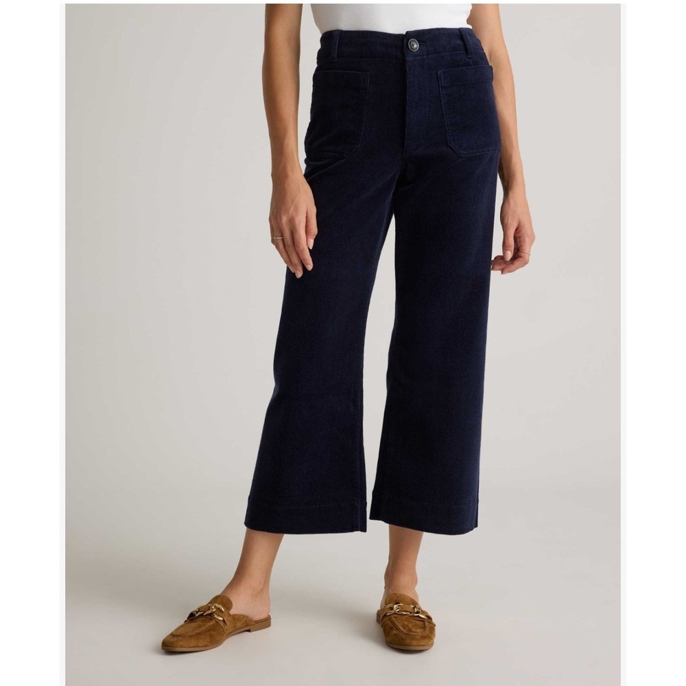 Quince Organic Stretch Corduroy Cropped Wide Leg Pants Navy Blue Size 4